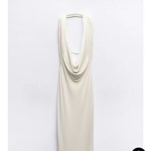 Zara Ivory Backless Draped Dress
